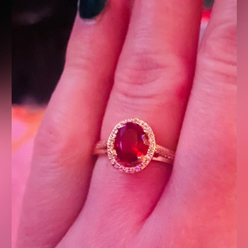 Beautiful Classic Round Ruby Cocktail Ring Size 9 - image 1